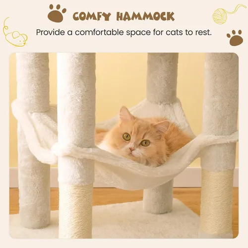 Miniatura 4 de MWPO - Árbol para gatos, multiestructura para gatos grandes con postes rascadores de sisal, plataforma acolchada, hamaca y condominio, torre Beige