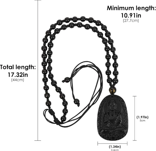 Miniatura 2 de Obsidian Guardian Buddha Amulet - Zodiac Feng Shui Necklace, symbolizing wisdom and wealth