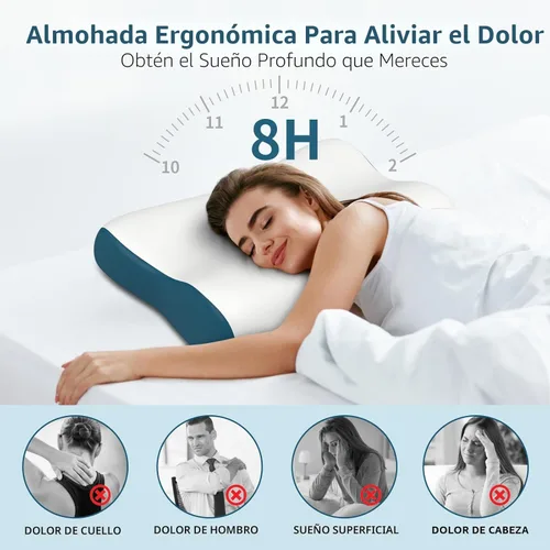 Miniatura 3 de Almohada cervical para el alivio del dolor, almohadas de espuma viscoelástica con contorno para dormir, almohada ergonómica ortopédica de Blanco