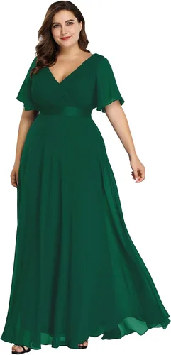 Ever-Pretty Vestido formal para mujer con cuello en V y cuello en V, talla grande, largo hasta el suelo, vestido de dama de honor para mujeres con