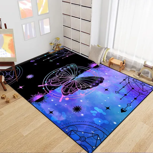 Miniatura 15 de Alfombra de área para dormitorio de niñas negras africanas, alfombra para sala de estar, sala de juegos, azul, lindo anime de dibujos animados