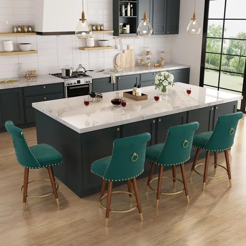 SeekFancy Juego de 4 taburetes de bar de altura de mostrador, taburetes de bar giratorios de 360°, taburetes de bar tapizados de terciopelo con