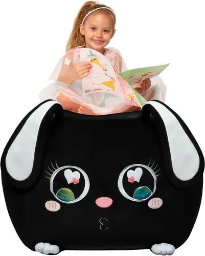 Sillas de puf de conejo negro para organizador de habitación de niños, ideas de almacenamiento de animales de peluche, muebles de sala de juegos