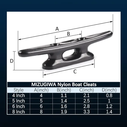 Miniatura 2 de MIZUGIWA Nylon Boat Cleats Dock Cleats Black,4 Inch 5 Inch 6 Inch 8 Inch,Marine Boat Cleats for Rope Hooks,Kayaks,Tie Down,Maritime Decor