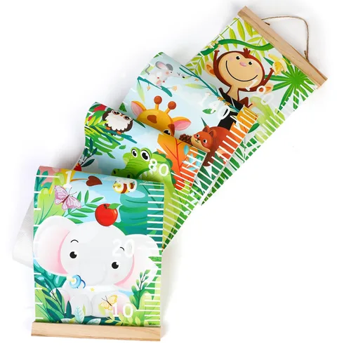Miniatura 5 de HIFOT Tabla de crecimiento para niños, tabla de medición de altura, reglas de lona de animales de la selva para colgar en la pared para decoración