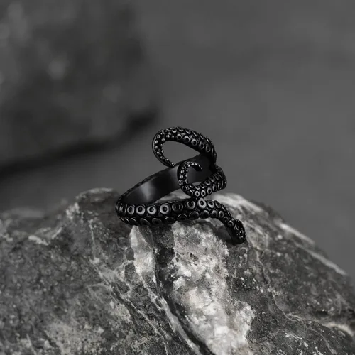 Miniatura 9 de FaithHeart Anillo de tentáculo de pulpo, unisex, de pez diablo, anillos punk, para hombres y mujeres, acero inoxidable, chapado en oro de 18
