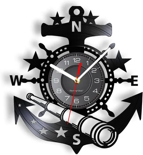 Reloj de pared de disco de vinilo de 12 pulgadas, funciona con pilas, cuarzo silencioso, sin tictac, telescopio de anclaje de barco náutico, Sin luz