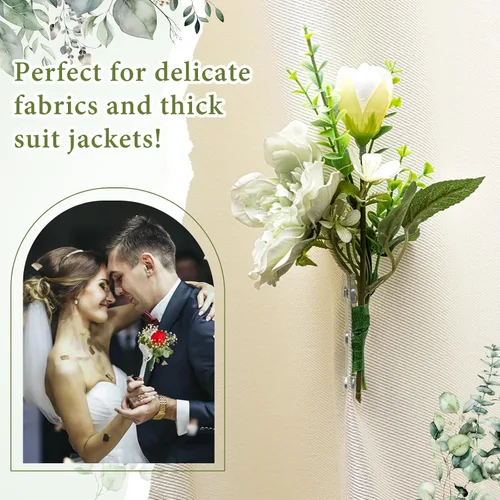 Miniatura 4 de Waydress 10 pares de imanes florales para boutonniere pequeños, pines de ramillete fijos, imanes para gemelos, broches, flor adhesiva para boda