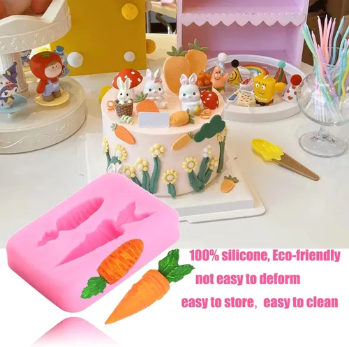 Miniatura 5 de ZiXiang Moldes para fondant de Pascua, moldes de silicona de conejo, molde de zanahoria y chocolate, molde de conejo, flor, caramelo para decoración