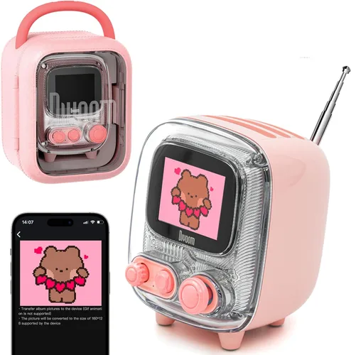 Divoom Tiivoo-2 - Altavoz retro Bluetooth con radio FM, arte de píxeles, mini, portátil, inalámbrico, pequeño, de diseño vintage, adecuado para Rosa