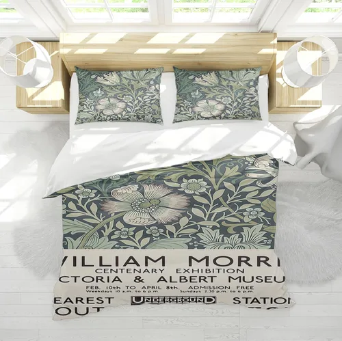 William Morris - Juego de ropa de cama verde bohemio, vintage, exuberante, vegetal, hojas, flores, funda de edredón para adolescentes y adultos,