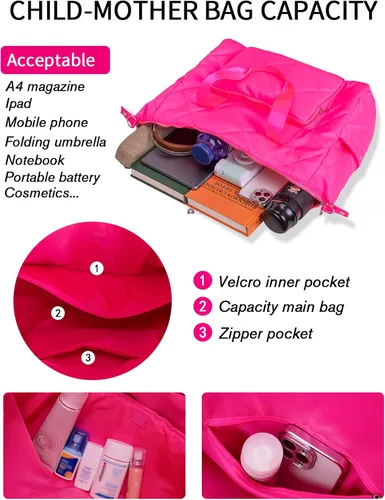 Miniatura 3 de Bolsa de gimnasio rosa intenso para mujer, bolsa de viaje ligera y hinchada de 18 pulgadas para viajes, deportes, yoga, resistente al agua