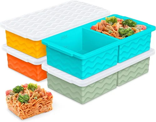 Aopigavi Bandeja de silicona para congelador con tapa, moldes para congelador de sopas de 2 tazas, bandejas grandes para cubitos de hielo para
