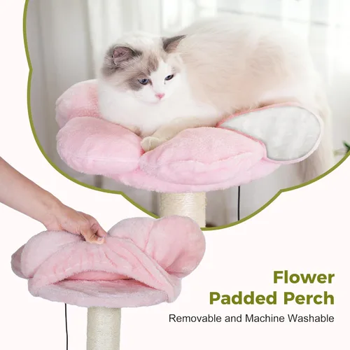 Miniatura 3 de Árbol de flores para gatos con 34 postes rascadores para gatos grandes, con hamaca grande de 15.7 pulgadas, cama superior extraíble y condominio