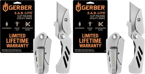 Gerber Gear EAB Lite Pocket Razor Knife with Money Clip - EDC Gear Folding Stainless Steel Utility Knife with Box Cutter Blade for Everyday Carry