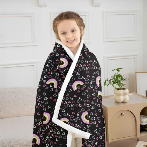 Miniatura 4 de Erosebridal Girls Fleece Blanket 40x50 Heart Rainbow Fuzzy Plush Throw for Sofa Couch Hand Drawn Sherpa Blanket Cartoon Love Geometric