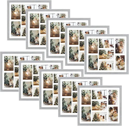 Miniatura 24 de Golden State Art, Juego de 3, marcos de collage de madera marrón envejecida de 13.7 x 15.7 pulgadas, paspartú blanco, muestra siete fotos de 4 x 6