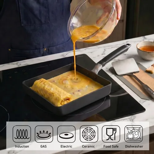 Miniatura 4 de TECHEF - Molde para tortilla de huevo japonés, Tamagoyaki, sartén antiadherente, libre de PFOA, apto para lavavajillas, listo para inducción, Negro