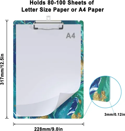 Miniatura 2 de Portapapeles de diseño decorativo de madera tamaño A4 carta para aula y oficina, tamaño estándar 9" x 12.5" con clip de metal de perfil bajo - Azul