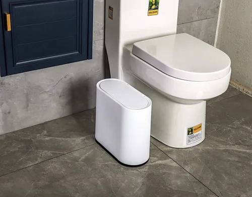 Miniatura 7 de KLGO Basurero de plástico delgado de 10 litros con tapa, canasta de basura de doble barril de 2.4 galones, contenedor de basura rectangular