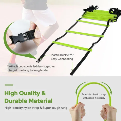 Miniatura 2 de GHB Pro Agility Ladder Agility Training Ladder Speed 12 Rung 20ft with Carrying Bag verde-2 por paquete