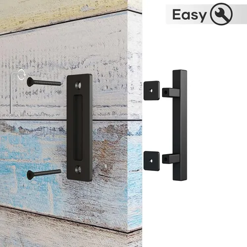 Miniatura 5 de EaseLife Paquete de 2 tiradores de puerta corrediza de granero de 10 pulgadas con herrajes empotrados, doble cara, resistente, rústico