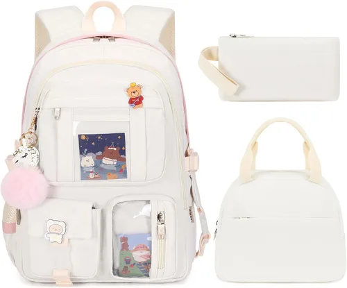 Miniatura 10 de LXYGD - Mochilas para laptop de 16 pulgadas, mochilas escolares universitarias, juego de 3 piezas con lonchera y estuche de lápices, mochilas