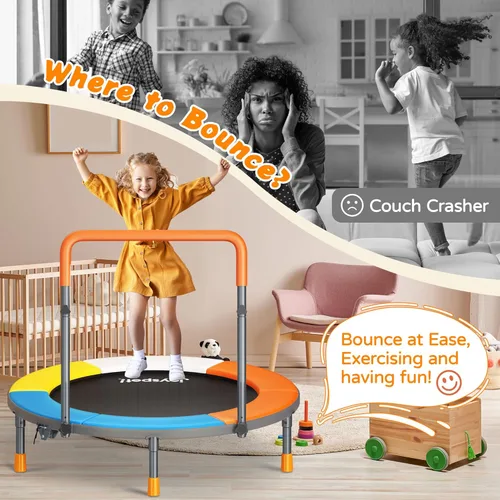 Miniatura 9 de Premium 3FT Foldable Toddler Trampoline for Kids Ages 3-6, 36 Inch ASTM Certified Mini Trampoline with Adjustable Handle, 100 lbs Capacity, Quiet