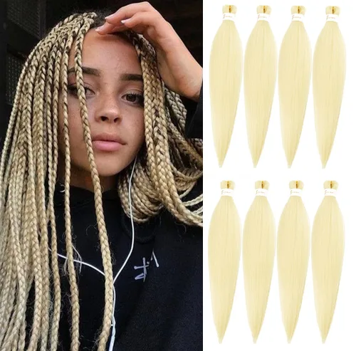 Miniatura 64 de Cabello trenzado preestirado de 24 pulgadas, 8 paquetes de extensiones de cabello sintético de fácil trenzado sintético profesional suave textura #1B