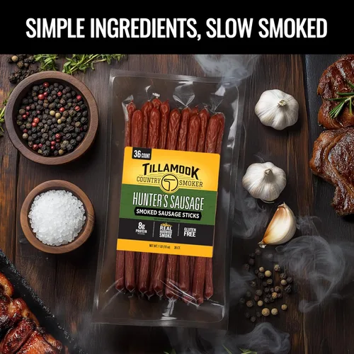Miniatura 4 de Tillamook Country Smoker - Salchichas ahumadas, salchicha Hunter's, 16 onzas (paquete de 36 palitos de carne), ahumadas con madera dura auténtica