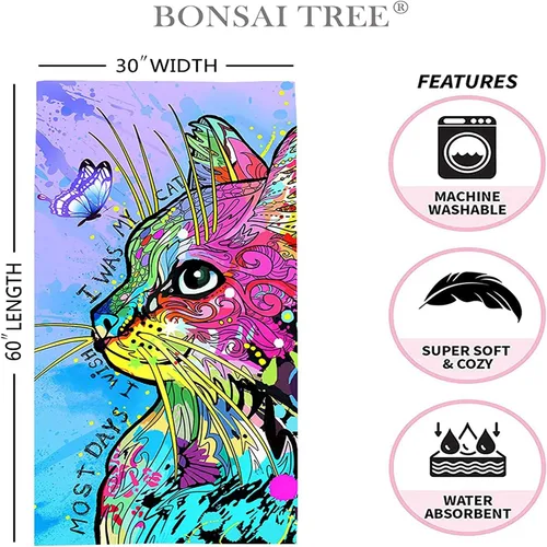 Miniatura 4 de Toalla de playa Bonsai Tree para regalos de gatos para mujeres y niñas, linda toalla de baño de microfibra, toallas de viaje divertidas libres