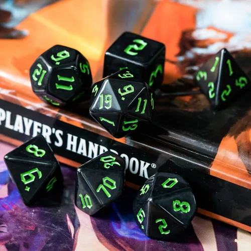 Miniatura 4 de Juego de dados DND de 7 dados poliédricos con una bolsa de dados de cuero, juego de dados D&D para juegos de mesa RPG (negro)