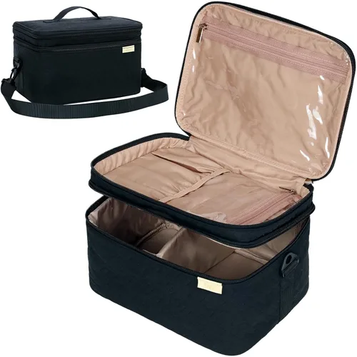 Miniatura 9 de NISHEL Bolsa de Maquillaje de Viaje Grande de Doble Capa para Mujeres, Estuche Cosmético, Organizador para Accesorios de Tamaño de Viaje, Botellas