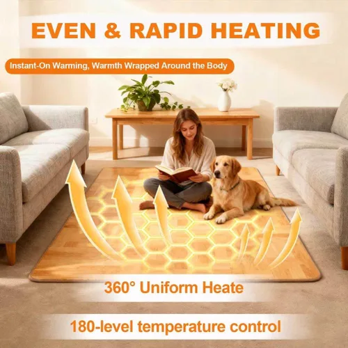 Miniatura 2 de Tapete calefactable radiante infrarrojo con calefacción eléctrica, con 60 ajustes de calor, protección contra sobrecalentamiento, 12 horas de Gris