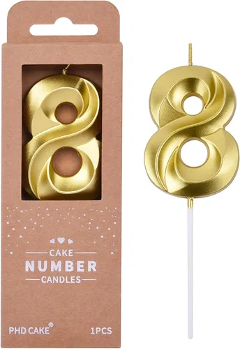 Miniatura 52 de PHD CAKE Velas de cumpleaños de 2 números de 7 cm de oro con diamantes, velas de número dorado, velas de número para pastel, celebración de fiesta