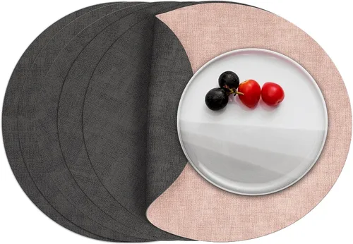 Miniatura 10 de Myir JUN Juego de 4 manteles individuales redondos, de piel sintética de doble cara, para interiores y exteriores, antideslizantes, lavables
