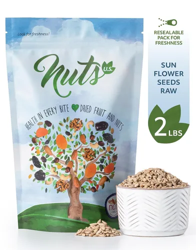 Miniatura 2 de NUTS U.S. - Granos de girasol Crudos Una rica fuente de proteínas Cultivado en Estados Unidos y empaquetado en bolsas resellables (2 libras)
