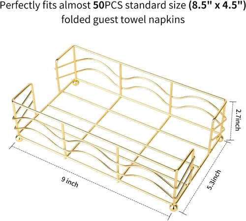 Miniatura 2 de Servilletero dorado para baño, elegante servilletero dorado para servilletas de papel desechables de baño, bandeja resistente para toallas