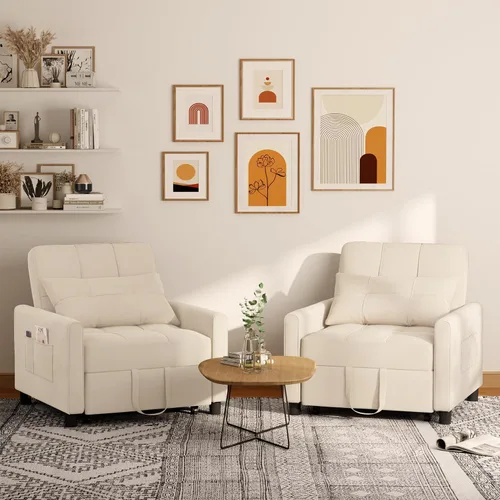 Miniatura 2 de Aiho - Silla de dormir convertible, sofá cama 3 en 1 con diseño ajustable, almohada y bolsillo - Cama plegable para apartamento (Beige)