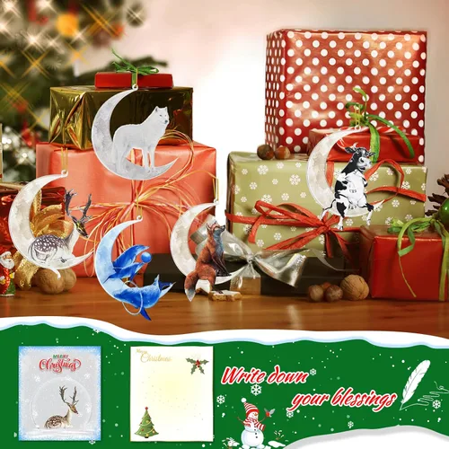 Miniatura 4 de Adornos para árbol de Navidad, animales sentados en la luna, colgante colgante de acrílico suave de doble impresión, para árbol de Navidad