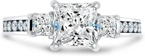 Miniatura 3 de Anillo de compromiso de plata esterlina 925 con 3 circonias cúbicas - corte princesa con piedras laterales