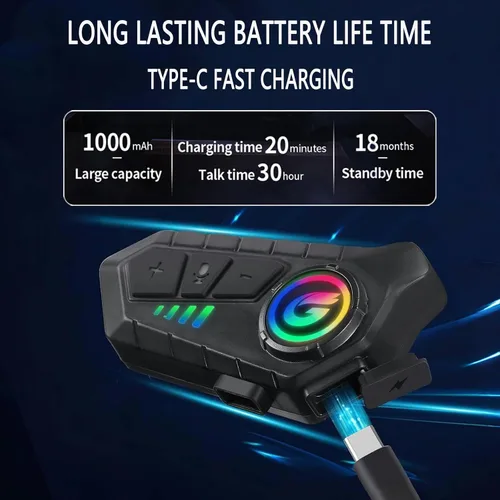Miniatura 3 de Auriculares Bluetooth para casco de motocicleta Y10G, auriculares inalámbricos 5.3 de 1000mAH con micrófono duro, cancelación de ruido, sonido