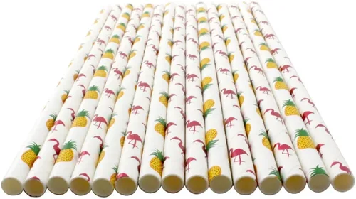 Miniatura 3 de popotes de papel con motivos de Frutas, biodegradable, 7.75 pulgadas, desechables, 100 unidades.