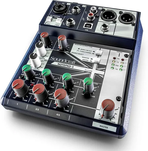 Miniatura 3 de Soundcraft Notepad-5 Consola mezcladora analógica de formato pequeño con E/S USB, mezclador de 5 canales