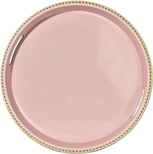 Miniatura 10 de Bandeja decorativa azul para mesa de café, bandeja de servir redonda de plástico con cuentas para encimera de cocina, otomana, sala de estar, (13")