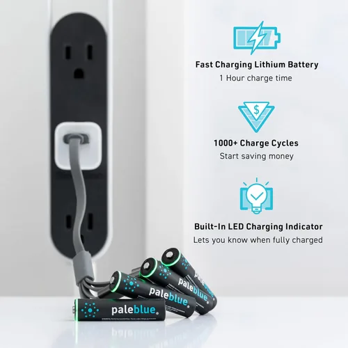 Miniatura 2 de paleblue USB Rechargeable AAA Lithium Batteries, 1 Hour Charge Time, Recharge Over 1000 Times, 600 mAh, 4-in-1 USB-A to USB-C Charging Cable, 4 Pack
