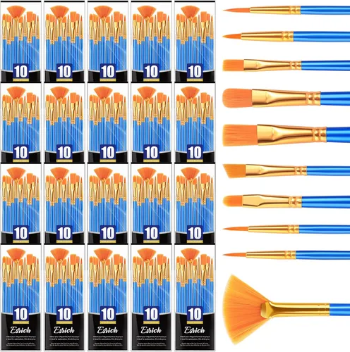 Miniatura 12 de Pinceles ESRICH, 16 paquetes - 160 piezas, juego de pinceles para pintura acrílica, set de pinceles para óleo y acuarela, para cuerpo, cara, lienzo