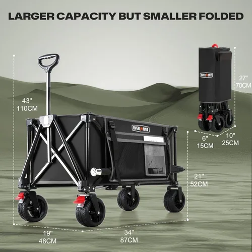 Miniatura 6 de Overmont Carrito plegable con ruedas – Carro plegable de servicio pesado de 180 litros con grandes ruedas todo terreno – Capacidad de peso de 330