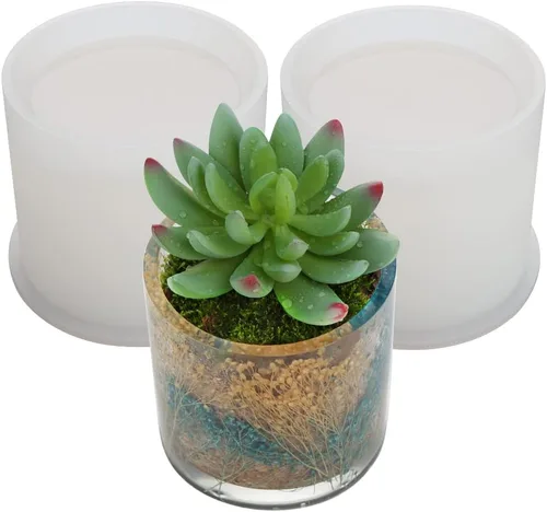 Paquete de 2 moldes de silicona cilíndricos de resina cilíndrica grandes, 2.95 x 2.95 pulgadas, moldes para macetas y soportes para bolígrafos