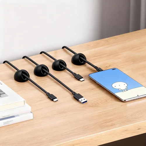 Miniatura 3 de Clips organizadores de cables de cable, paquete de 4 soportes de cable de carga con soporte para regleta de alimentación para escritorio, mesita